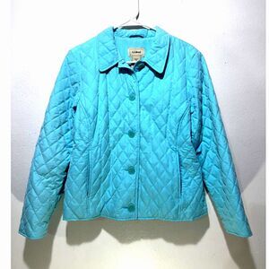 L.L.Bean quilted jacket aqua blue classic closet staple casual winter women M